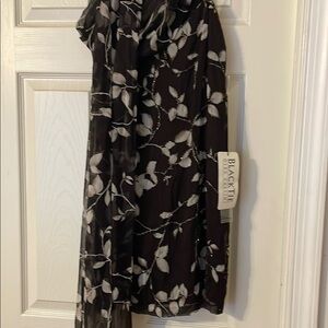 Dark Brown and White Floral Dress by Black Tie with scarf!